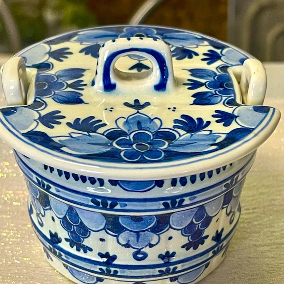 Other - Delft Glazed Butter cup Porcelain, Hand Painted By S Dessons Blue & White Floral